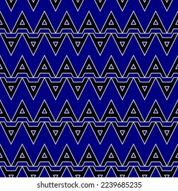 Black A alphabet letter repeating pattern on navy blue background vector. Zigzag chevron, ethnic, thin diagonal lines, triangle seamless pattern. Wall and floor ceramic tiles pattern.