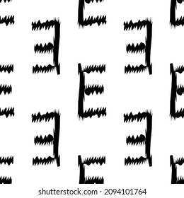 Black  alphabet letters E  on white background. Seamless abstract vector geometric pattern. Perfect for gift wrapping paper,  Bed sheets and interior. School and learning theme.