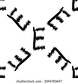 Las letras del alfabeto negro E sobre fondo blanco. Patrón geométrico vectorial abstracto sin inconvenientes. Perfecto para envolver de regalo de papel, sábanas de cama y el interior. Tema escolar y de aprendizaje.