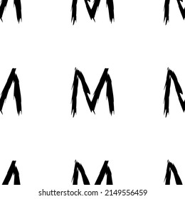 Black  alphabet letters M on white background. Seamless abstract vector geometric pattern. Perfect for gift wrapping paper,  Bed sheets and interior. School and learning theme. 