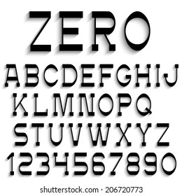  Black alphabet letters and numbers with shadow. Vector set 