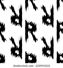 Black  alphabet letters R on white background. Seamless abstract vector geometric pattern. Perfect for gift wrapping paper,  Bed sheets and interior. School and learning theme.