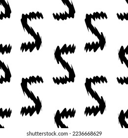 Black  alphabet letters S on white background. Seamless abstract vector geometric pattern. Perfect for gift wrapping paper,  Bed sheets and interior. School and learning theme.