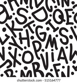 Black alphabet letters seamless pattern doodle font for fashion, t-shirt, wallpaper