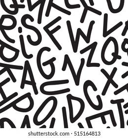 Black alphabet letters seamless pattern doodle font for fashion, t-shirt, wallpaper