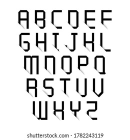 Black alphabet letters with shadow effect on white background. Vector illustration.