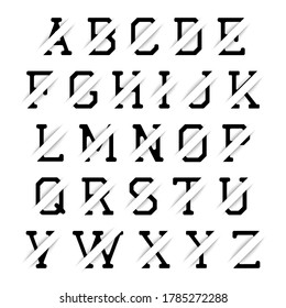 Black alphabet letters with shadow effect on white background. Vector illustration.