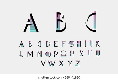 Black alphabetic fonts and numbers with color lines. Vector illustration.