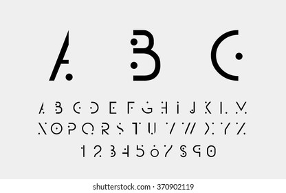 Black alphabetic fonts and numbers with black points. Vector eps10 illustrator.