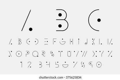 Black alphabetic fonts and numbers with black points. Vector eps10 illustrator.