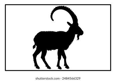 Black Alpine Goat Silhouette, Alpine ibex silhouette illustration