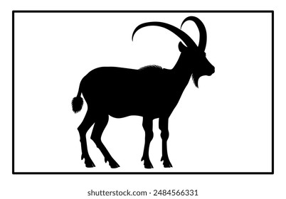 Black Alpine Goat Silhouette, Alpine ibex silhouette illustration