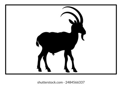 Black Alpine Goat Silhouette, Alpine ibex silhouette illustration