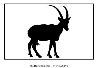 Black Alpine Goat Silhouette, Alpine ibex silhouette illustration