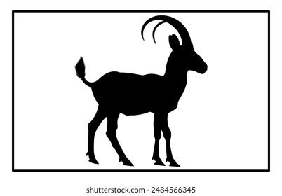 Black Alpine Goat Silhouette, Alpine ibex silhouette illustration