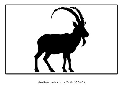 Black Alpine Goat Silhouette, Alpine ibex silhouette illustration