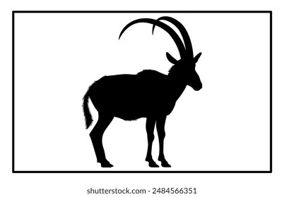 Black Alpine Goat Silhouette, Alpine ibex silhouette illustration