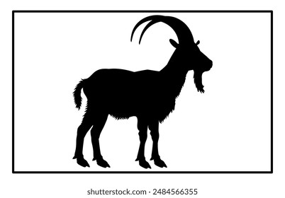 Black Alpine Goat Silhouette, Alpine ibex silhouette illustration