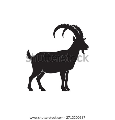 Black Alpine Goat silhouette vector flat illustration on white background