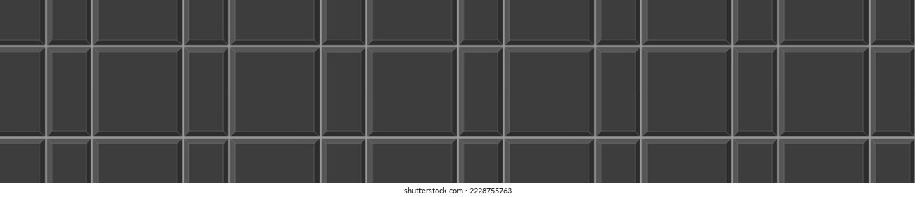 Black alternating tile mosaic surface. Stone or ceramic brick wall background. Kitchen backsplash texture. Bathroom or toilet floor decoration. Sidewalk layout. Vector flat illustration