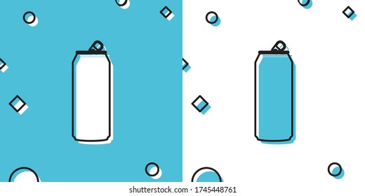 Black Aluminum can icon isolated on blue and white background. Random dynamic shapes. Vector Illustration