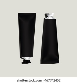 Black aluminum tubes for packaging. Mock up ready For Your Design. Vector Illustration