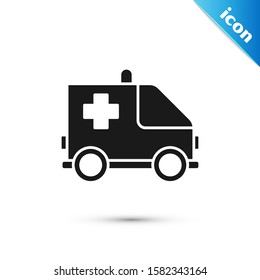Black Ambulance and emergency car icon isolated on white background. Ambulance vehicle medical evacuation.  Vector Illustration