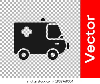 Ambulancia negra e ícono de auto de emergencia aislados en fondo transparente. Evacuación médica en vehículo de ambulancia.  Ilustración vectorial