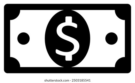 Black American dollar flat icon for financial apps. Vector illustration isolated on white background.