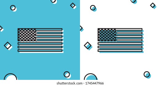 Black American flag icon isolated on blue and white background. Flag of USA. Random dynamic shapes. Vector Illustration