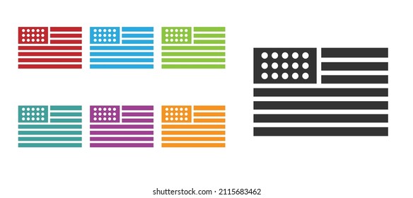 Black American flag icon isolated on white background. Flag of USA. United States of America. Set icons colorful. Vector Illustration