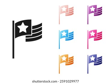 Black American flag icon isolated on white background. Flag of USA. United States of America. Set icons colorful. Vector