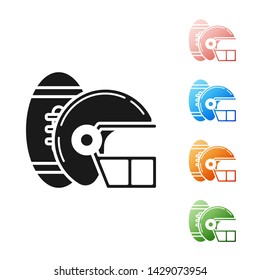 Black American Football ball and helmet icon isolated on white background. Set of sport equipment. Set icons colorful. Vector Illustration