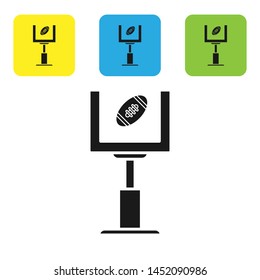 Black American football goal post and football ball icon isolated on white background. Set icons colorful square buttons. Vector Illustration