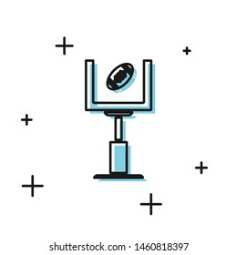 Black American football goal post and football ball icon isolated on white background.  Vector Illustration