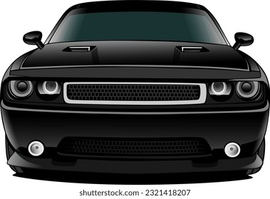 black american muscle coupe sports style car front side vector illustration