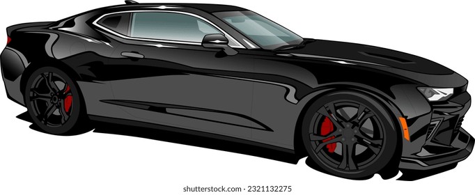 black american muscle sports coupe style car front side wheels vector illustration