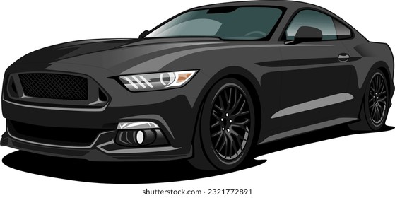 black american muscle sports coupe lowered style car front side wheels vector illustration