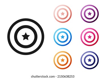 Black American star shield icon isolated on white background. United States of America country flag. 4th of July. USA Independence day. Set icons colorful. Vector