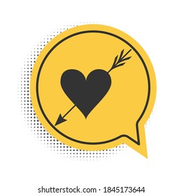 Black Amour symbol with heart and arrow icon isolated on white background. Love sign. Valentines symbol. Yellow speech bubble symbol. Vector.