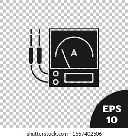 Black Ampere meter, multimeter, voltmeter icon isolated on transparent background. Instruments for measurement of electric current.  Vector Illustration