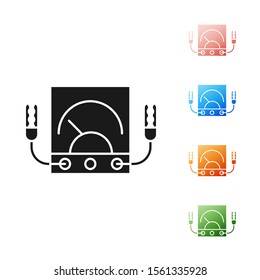 Black Ampere meter, multimeter, voltmeter icon isolated on white background. Instruments for measurement of electric current. Set icons colorful. Vector Illustration