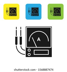 Black Ampere meter, multimeter, voltmeter icon isolated on white background. Instruments for measurement of electric current. Set icons colorful square buttons. Vector Illustration