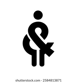 Black ampersand person logo icon vector flat illustration design on white background.