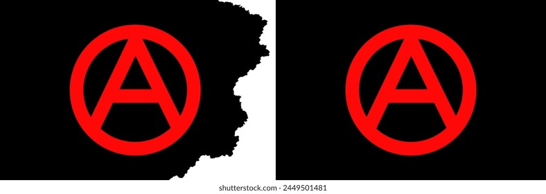 Black Anarchist flags vector with red symbol. Standard flag and with torn edges