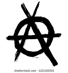 Black anarchy sign. Vector illustration. Hand drawn symbol. Isolated on white background. Grunge style. Punk movement.