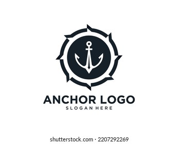 Black Anchor With Gear Logo Design
