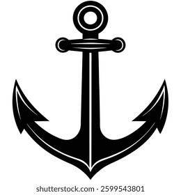Black Anchor Icon Illustration On White Background.