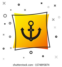 Black Anchor icon isolated on white background. Yellow square button. Vector Illustration
