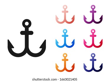 Black Anchor icon isolated on white background. Set icons colorful. Vector Illustration